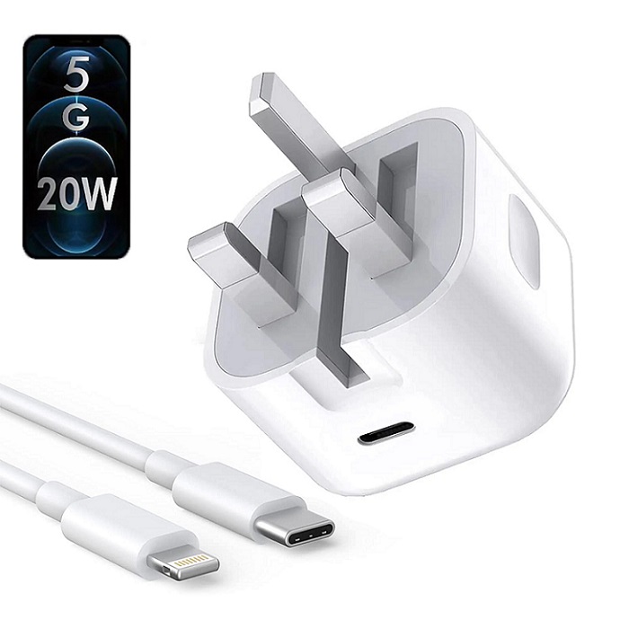 Iphone Usb-C Pd 20w Power Adapter Charger 3 Pin Uk Pin) With Cable