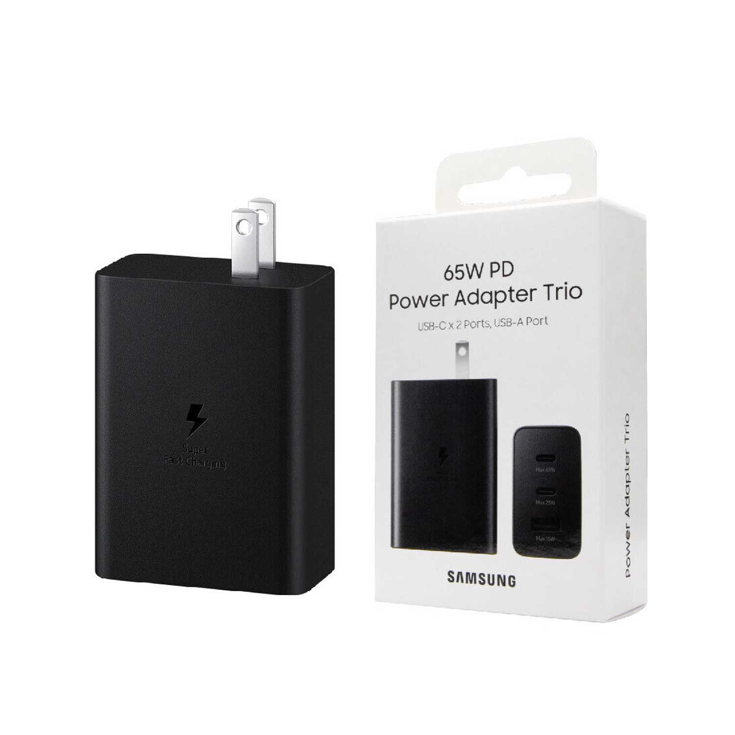 65w Samsung Us Pin Pd Power Adaptor Trio Usb C X 2ports,Usb-A Port