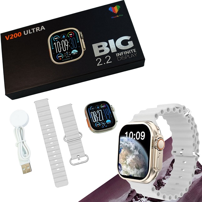 V200 New Fashion Ultra 2.2 Large Screen Ip68 Waterproof Sport Smart Watch With Wearfit Pro App Grey