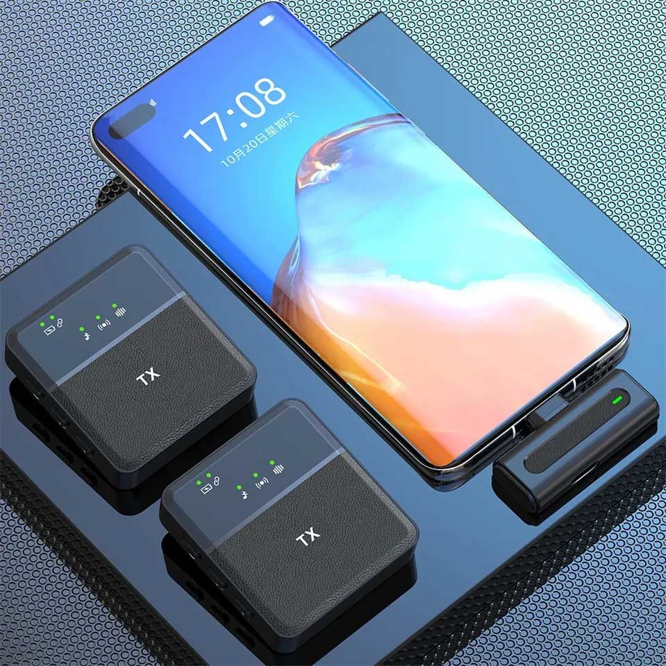 Sx8 Type-C/Iphone Dual Professional Lavalier Wireless Microphone For Interview, Vlog, Live Mic Noise Reduction