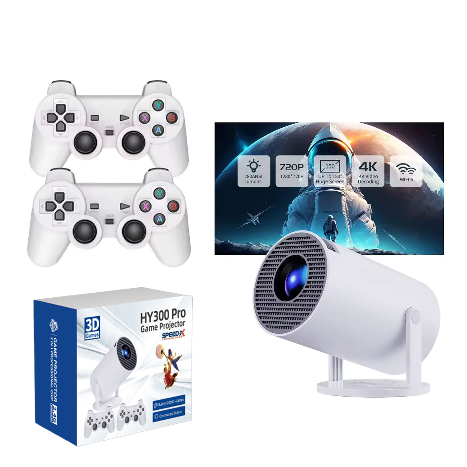 Speed-x Hy300 Pro 280 Ansi 20000+ Game Console Android 11.0 4k Mini Projector