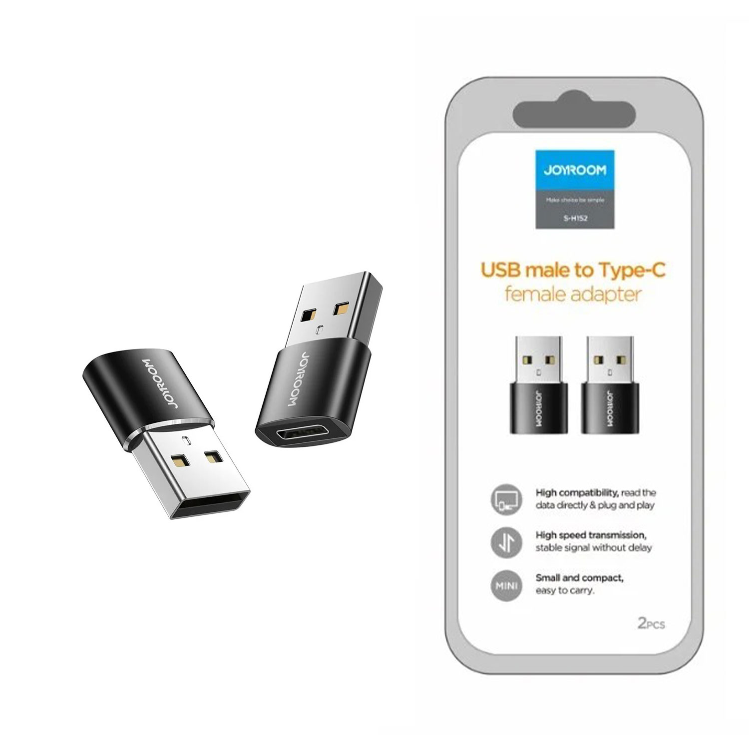Joyroom S-h152 Usb Male To Type-c Female Adapter 2pcs Black